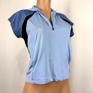 Gore Runner's World Womens M Blue Short Sleeve Knit 1/4 Arlington Hoodie Top NEW
